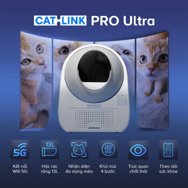 Máy Dọn Phân Cho Mèo Tự động CATLINK Pro Ultra | Khử mùi hiệu quả – Kết nối app – Cảm biến an toàn – Bảo Hành 12 Tháng