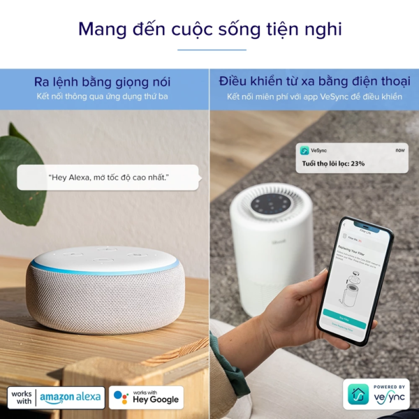 Máy Lọc Không Khí Levoit Core 200S – Lõi HEPA 3 lớp lọc bụi mịn – Hẹn giờ – Kết nối app – Đèn ngủ | Bảo hành 24 Tháng
