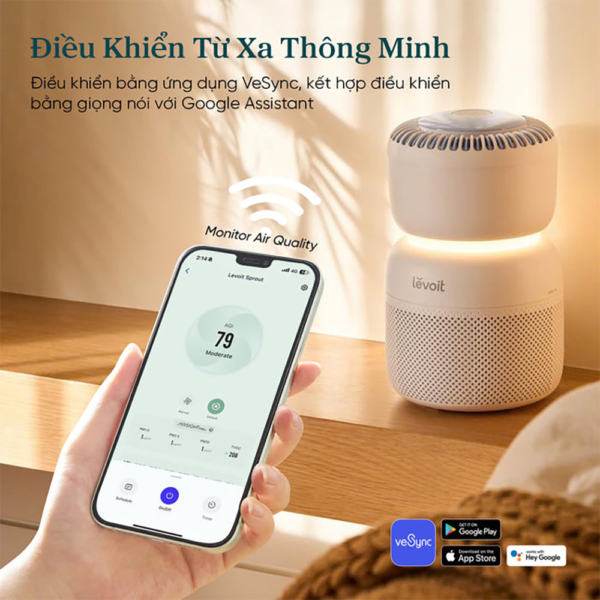 Máy Lọc Không Khí Levoit Sprout – Lọc bụi mịn – Tiếng ồn trắng – Đèn ngủ – 5 cảm biến với 7 yếu tố | Bảo hành 24 Tháng