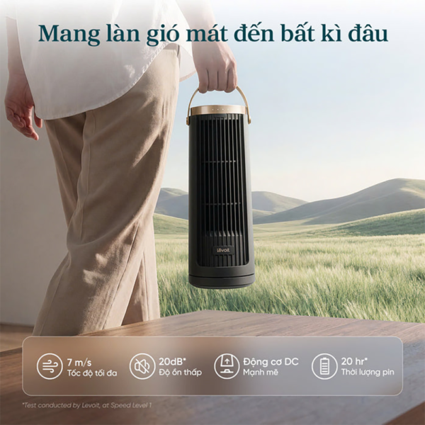Quạt Tháp Thông Minh Levoit Windi Mini Pro | Điều khiển từ xa – Đèn ngủ – 5 tốc độ gió – Tích điện | Bảo hành 24 Tháng