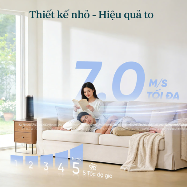 Quạt Tháp Thông Minh Levoit Windi Mini Pro | Điều khiển từ xa – Đèn ngủ – 5 tốc độ gió – Tích điện | Bảo hành 24 Tháng