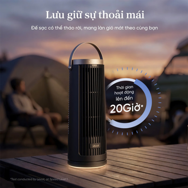 Quạt Tháp Thông Minh Levoit Windi Mini Pro | Điều khiển từ xa – Đèn ngủ – 5 tốc độ gió – Tích điện | Bảo hành 24 Tháng